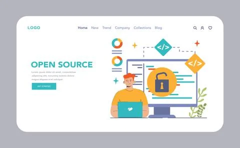 Open source web banner or landing page. Software with code available Stock Illustration