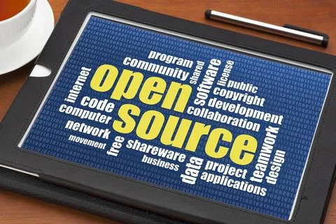  open source word cloud computer software development concept - open sourc... Foto stock