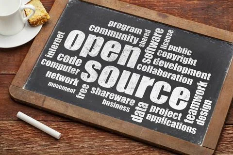  open source word cloud computer software development concept - open sourc... Stockfoto's