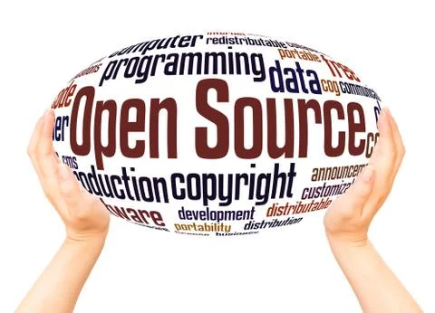 Open Source word cloud hand sphere concept 스톡 사진