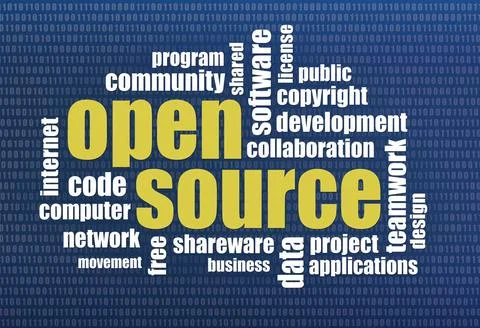  open source word cloud software development concept - open source word cl... Stockfoto's