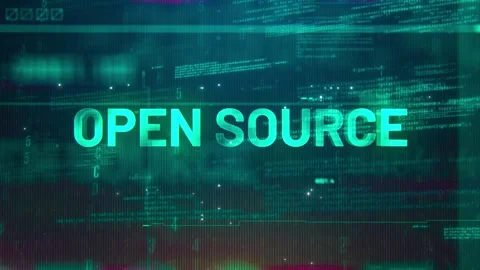 Open Source Word on High Technology Futuristic Background Stock Footage 343589823