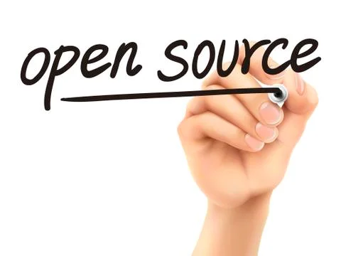 Open source words written by 3d hand Stockillustratie