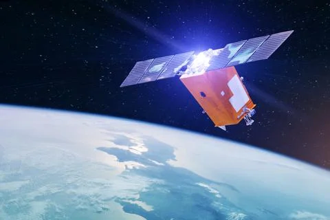 In open space and orbit Earth satellite communications research. Elements of  Stockfoto's