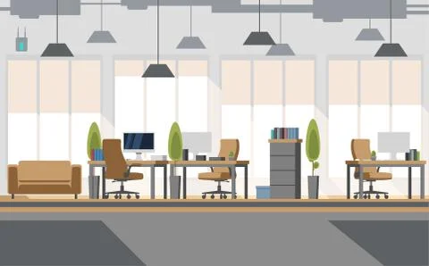 Open space office interior flat style illustration Stock Illustration