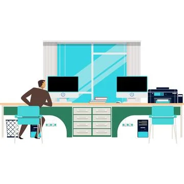 Open space office vector workplace flat icon Stock Illustration