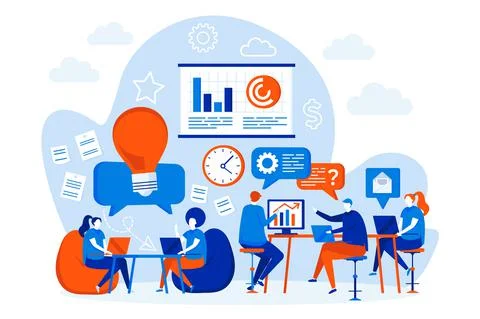 Open space office web design with people characters. Colegues togeather work  Stock Illustration