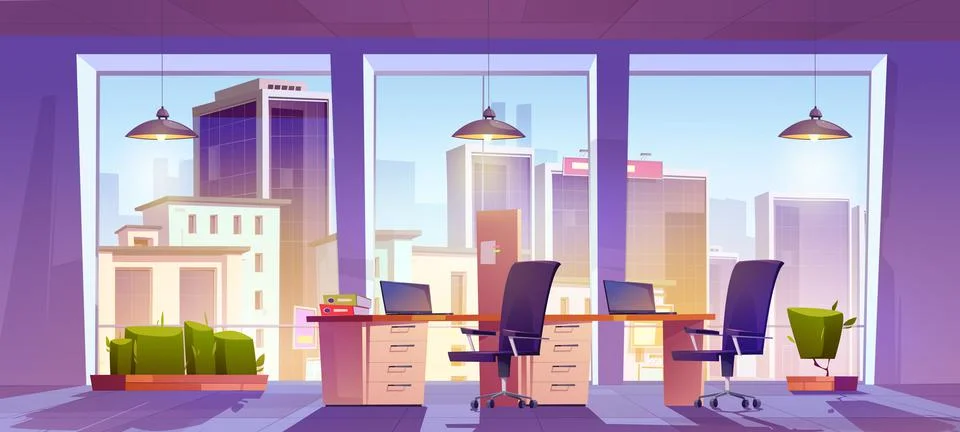 Open space office workplace interior with tables 스톡 일러스트