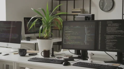 Open Space Programmers Office Interior Stock Footage 255779587