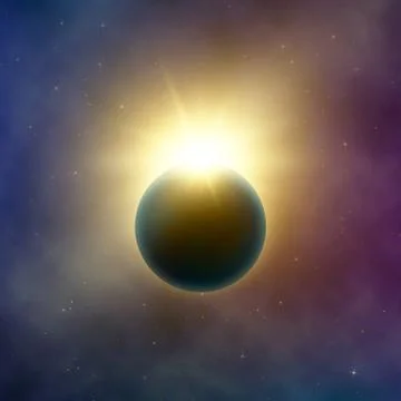 Open space. Realistic beautiful solar eclipse. Abstract star eclipse effect.  Stock Illustration