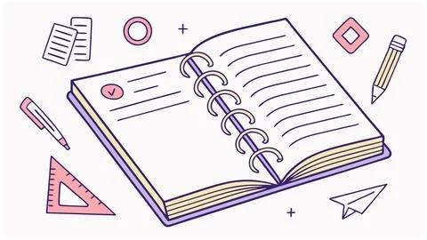 Open spiral bound notebook ready for notes ideas and plans pastel colors pencil Stock Illustration