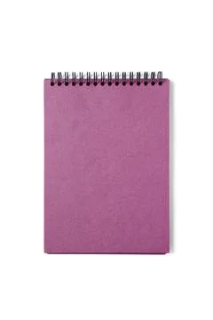 Open spiral bound notepad with craft pink sheets, isolated on white backgroun Foto stock