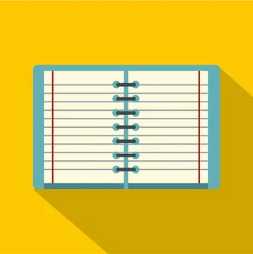 Open spiral lined notebook icon, flat style Stock Illustration