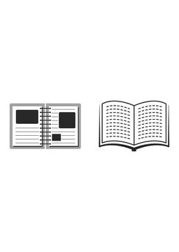 Open Spiral Notebook and Book Icons with Lined Pages Stock Illustration