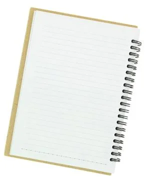 Open spiral notebook with lined pages on a wooden surface Stock Photos