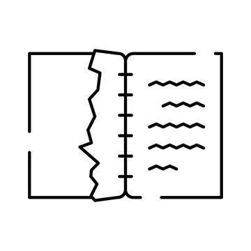 Open spiral notebook with torn page and text Illustrazione stock
