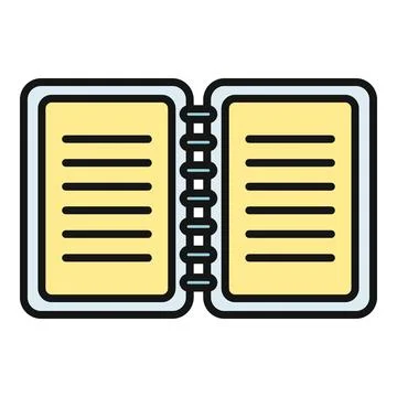 Open spiral notebook with yellow pages and lines Stock Illustration