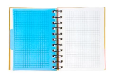 Open squared notebook with colored tabs Stock-Fotos