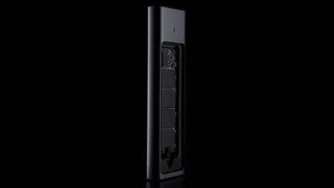 Open SSD Case with inside High-Speed M.2 on black background, External USB Drive Stock Footage 270469406