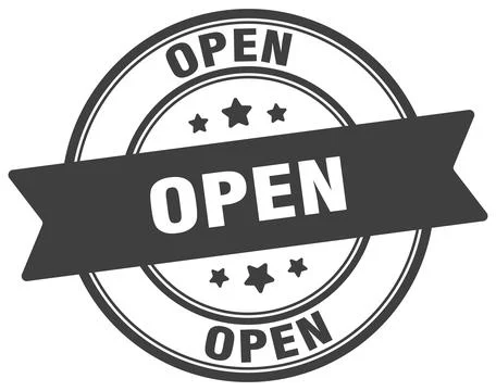 Open stamp. open label on transparent background. round sign Stock Illustration