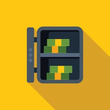 Open steel safe containing stacks of money on yellow background 스톡 일러스트