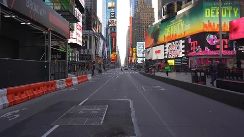Open street in Times Square NYC lockdown shut down Coronavirus Pandemic COVID-19 Stock Footage