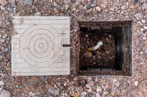 Open substation earth pit with electrode Stock Photos