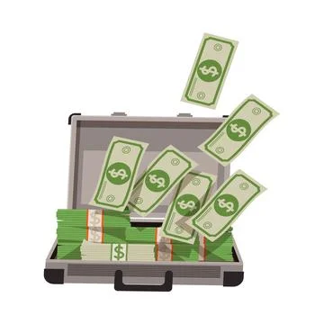 Open Suitcase Full with Dollar Banknotes as Asset and Money Abundance Vector Stock Illustration