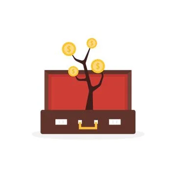 Open suitcase with money tree Stock Illustration