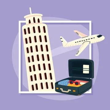 Open suitcase tower of pisa Stock Illustration