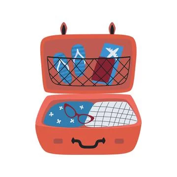 Open suitcase travel with clothes. Vector illustration. Stock Illustration