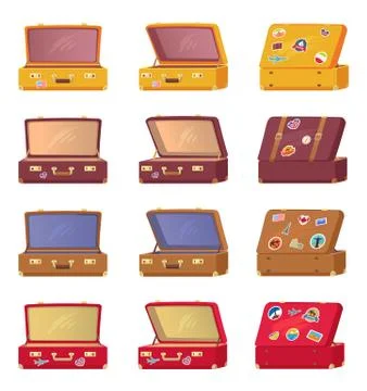 Open Suitcases Back Front View with Memory Cards Stock Illustration