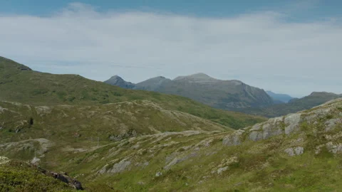 Open Sunnmøre Highlands Rolling Toward Distant Norway Peaks Stock Footage 341895630
