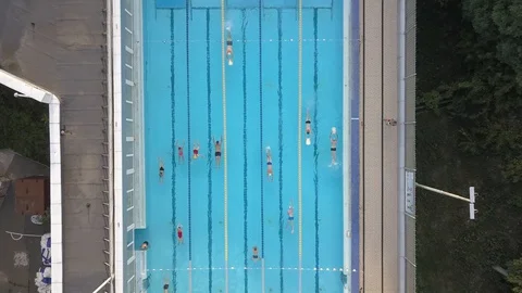 Open Swimming Pool, Drone Filming. Yunist, Kyiv, Ukraine. Stock Footage 128067605