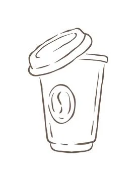 Open Takeaway Coffee Cup With A Floating Lid Doodle Sketch Vector Illustratio Stock Illustration