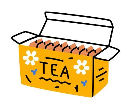 Open Tea Package Box with Teabags Inside Vector Illustration Stock Illustration