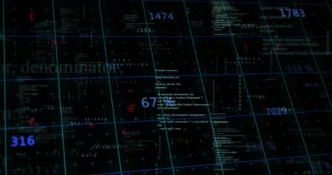 On open teal grid, data matrix drifting, numbers shifting, panels scrolling, Stock Footage 329550552
