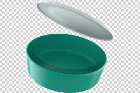 Open teal round container with detached lid Stock Illustration
