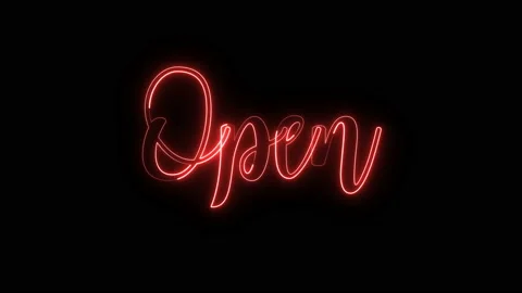 "open" text glowing neon light Video stock 134853539