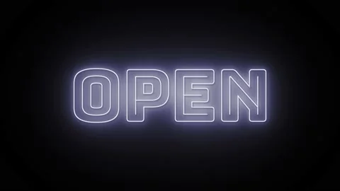 Open text with neon effect in black background. Seamless loop video Stock Footage 233358149