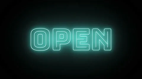 Open text with neon effect in black background. Seamless loop video Stock Footage 233358151