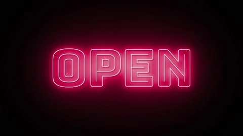 Open text with neon effect in black background. Seamless loop video Stock Footage 233358218