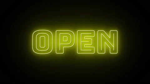 Open text with neon effect in black background. Seamless loop video Stock Footage 233358219
