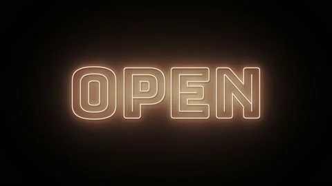 Open text with neon effect in black background. Seamless loop video Stock Footage 233358221