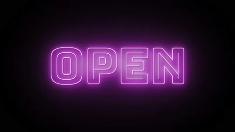 Open text with neon effect in black background. Seamless loop video Stock Footage 233358419