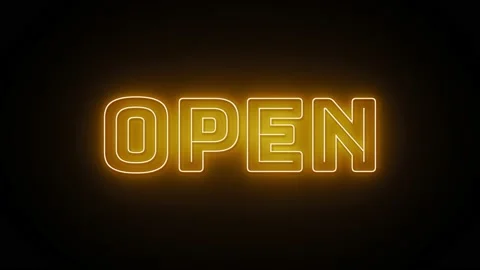 Open text with neon effect in black background. Seamless loop video Stock Footage 233358428