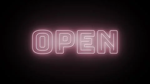 Open text with neon effect in black background Illustrazione stock
