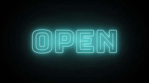 Open text with neon effect in black background Stock Illustration