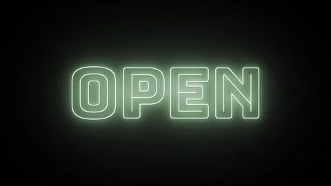 Open text with neon effect in black background Illustrazione stock
