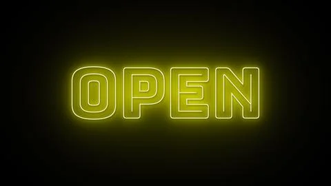 Open text with neon effect in black background Illustrazione stock
